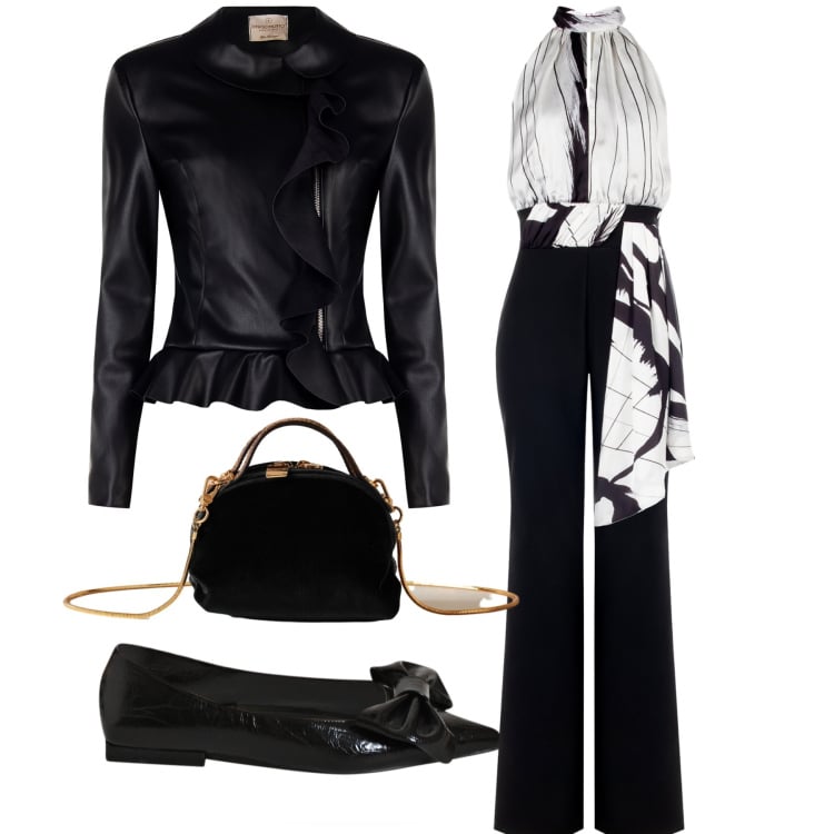Outfit donna - Eleganti con le ballerine. Stile Glamour per Cerimonia. Abbinamento con tute, blazer, ballerine, borse a mano.