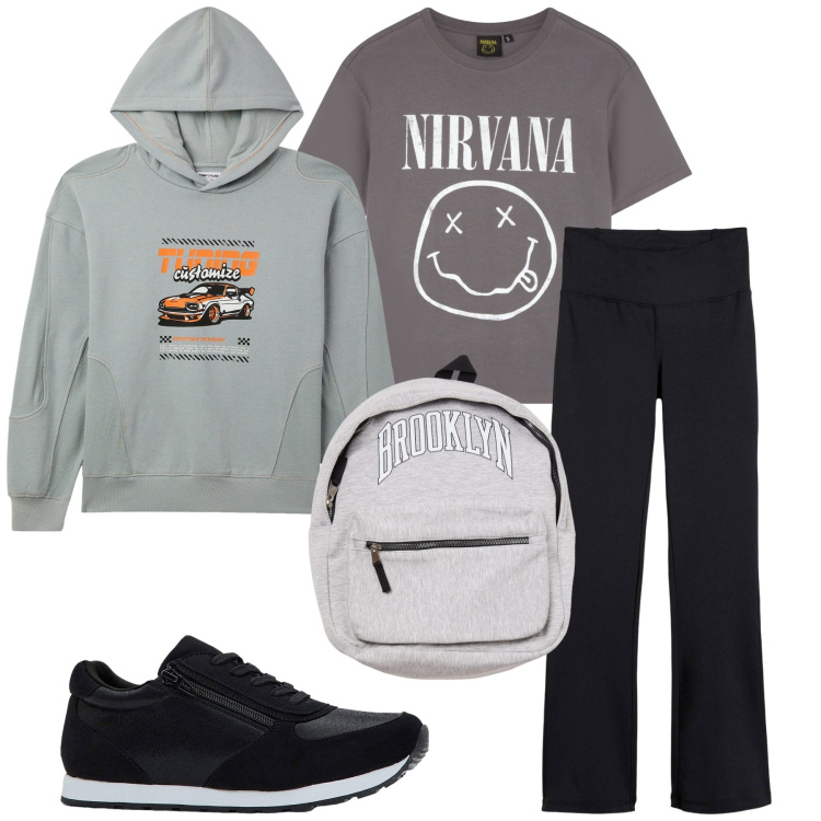Outfit donna - Total look #2276036. Stile Basic per Scuola/Università. Abbinamento con sneakers, pantaloni sportivi, borse sportive, t-shirt, felpe sportive.