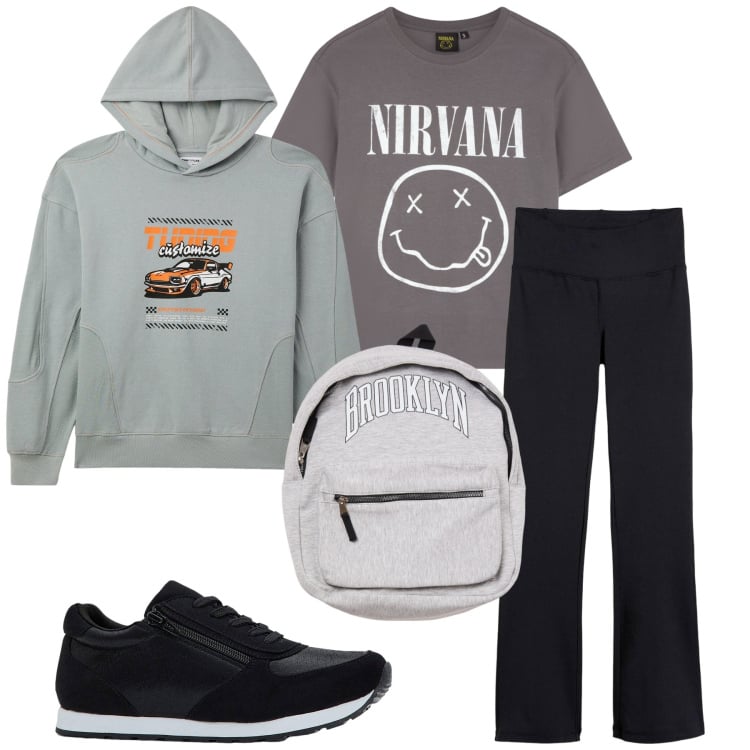 Outfit donna - Total look #2276036. Stile Basic per Scuola/Università. Abbinamento con sneakers, pantaloni sportivi, borse sportive, t-shirt, felpe sportive.