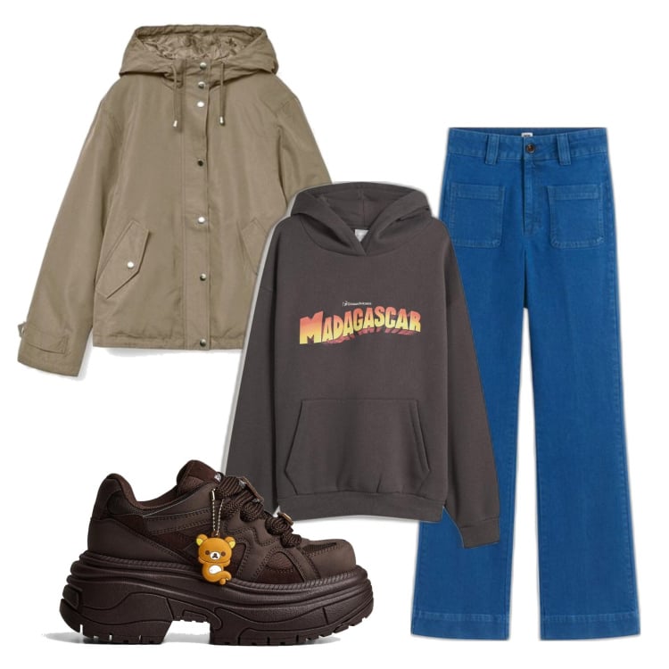 Outfit mujer - Casual #12304. Estilo Casual para Todos los días. Combinación con sudaderas con capucha, parka, vaqueros bootcut, sneakers.
