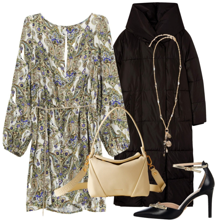 Outfit donna - Cerimonia a dicembre. Stile Chic per Cerimonia. Abbinamento con cappotti, décolleté, vestiti corti, borse a spalla, ciondoli.