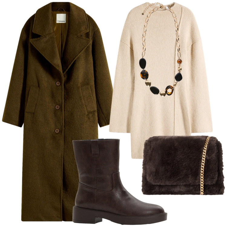 Outfit donna - Total look #2276076. Stile Glamour per Serata fuori. Abbinamento con vestiti corti, cappotti, stivaletti, borse a tracolla, collane.