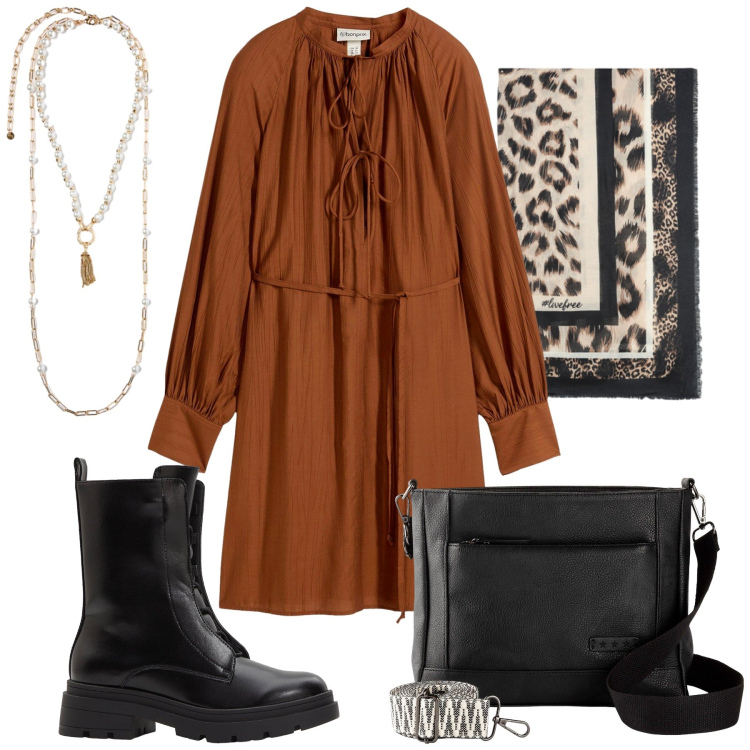 Outfit donna - Total look #2276080. Stile Glamour per Serata fuori. Abbinamento con vestiti, stivaletti, borse a tracolla, foulard, collane.