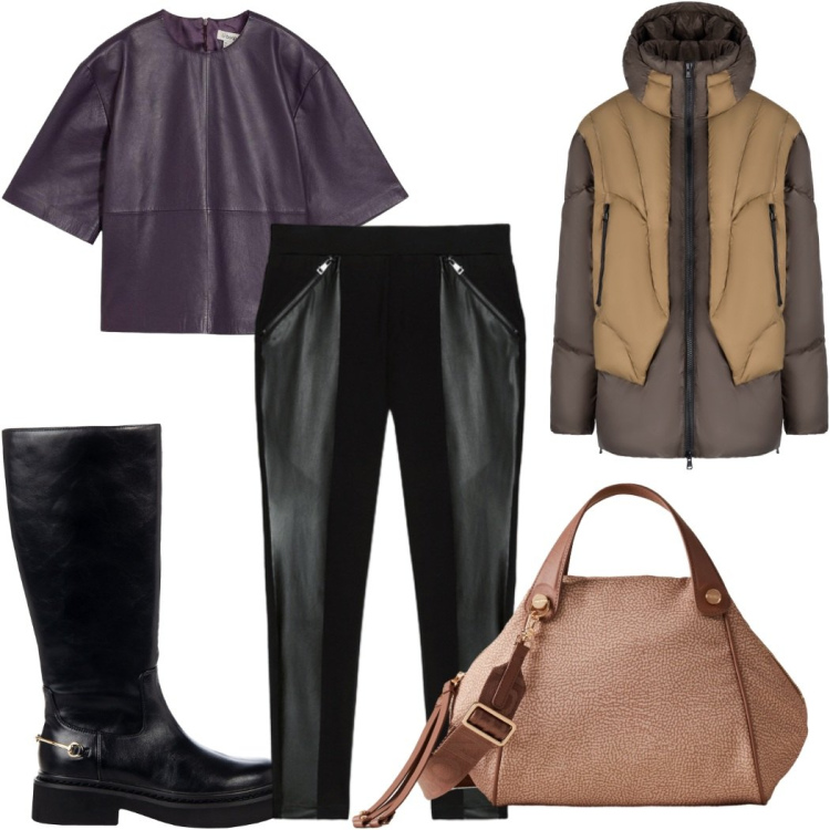 Outfit donna - Total look #2276167. Stile Trendy per Tutti i giorni. Abbinamento con tuniche, stivali sopra il ginocchio, piumini, borse a mano, leggings.