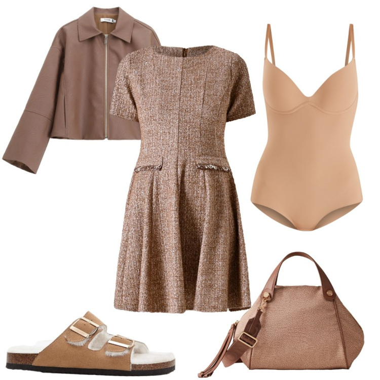 Outfit donna - Total look #2276170. Stile Trendy per Tutti i giorni. Abbinamento con pantofole, body, vestiti corti, blazer, borse a mano.