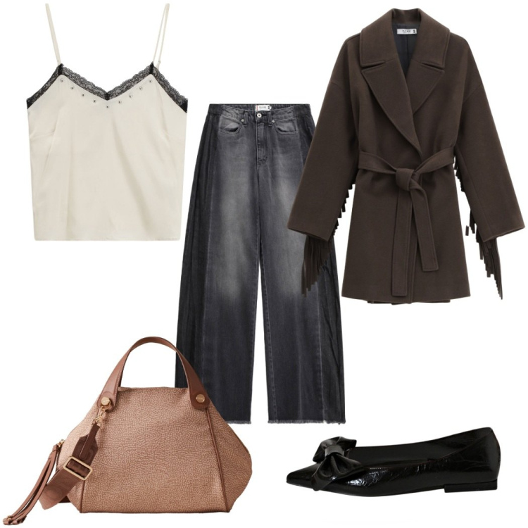 Outfit donna - Total look #2276173. Stile Etnico per Tutti i giorni. Abbinamento con ballerine, jeans, cappotti, top, borse a mano.