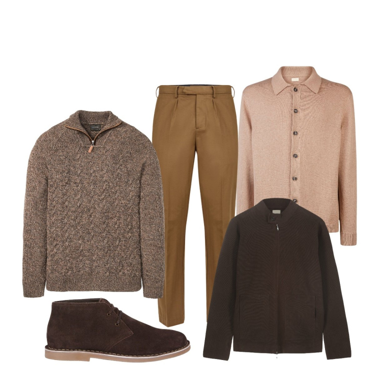 Outfit uomo - Total look #2276175. Stile Trendy per Tutti i giorni. Abbinamento con maglieria, pantaloni, stivali e stivaletti, polo, bomber.