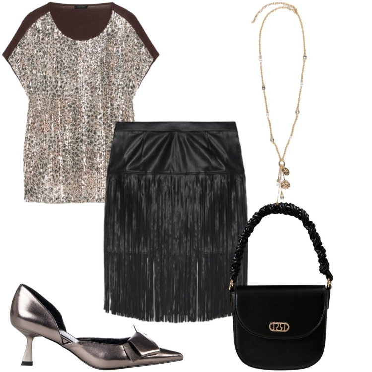 Outfit donna - Total look #2276178. Stile Glamour per Serata fuori. Abbinamento con décolleté, borse a mano, ciondoli, bluse, minigonne.