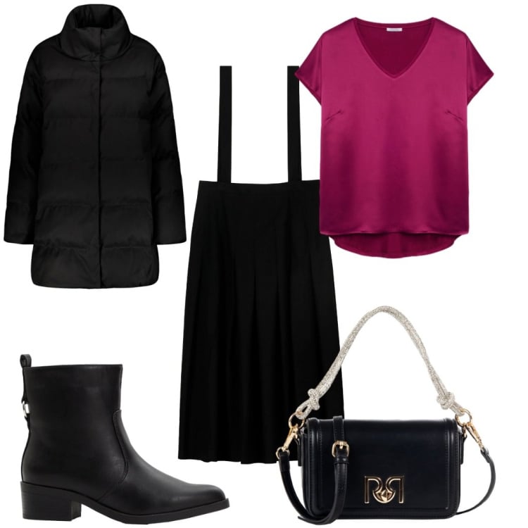 Outfit donna - Total look #2276181. Stile Trendy per Tutti i giorni. Abbinamento con stivaletti, borse a mano, gonne lunghe, cappotti, bluse.