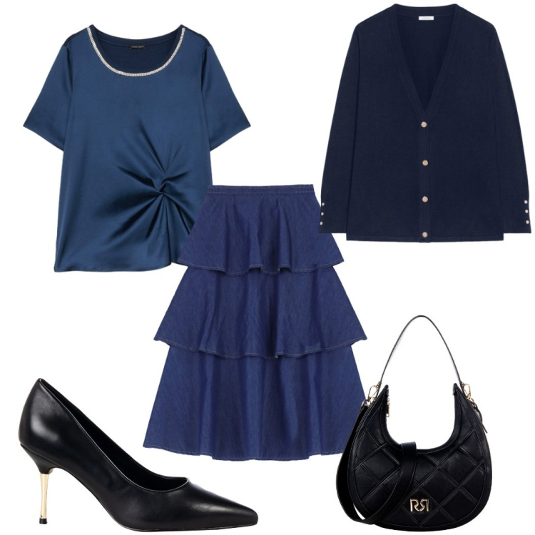 Outfit donna - Total look #2276184. Stile Trendy per Tutti i giorni. Abbinamento con borse a tracolla, décolleté, gonne lunghe, cardigans, bluse.