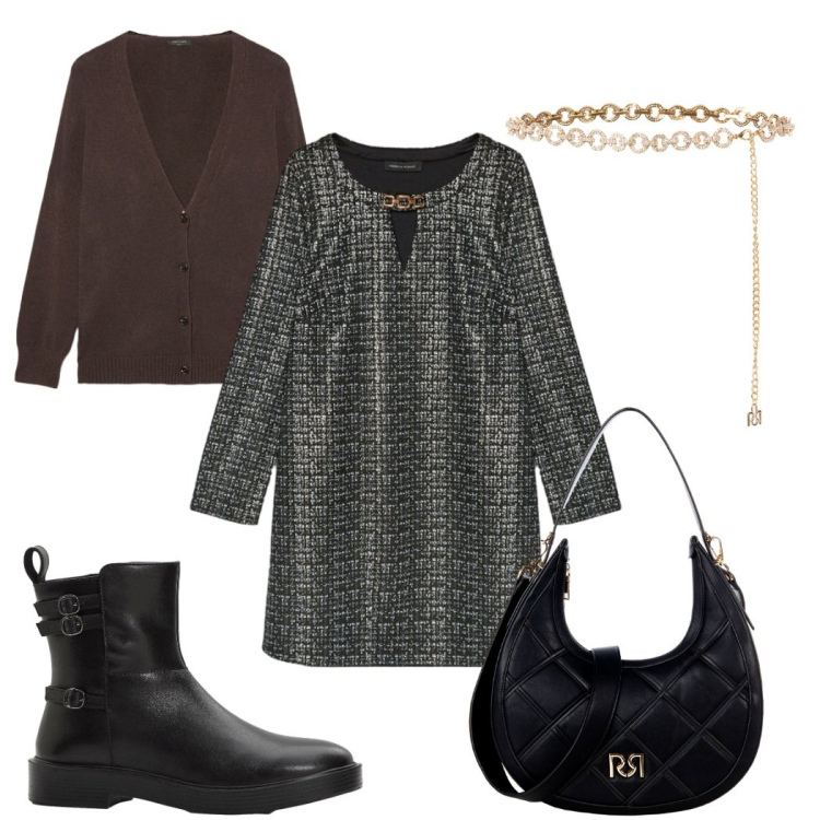 Outfit donna - Total look #2276185. Stile Trendy per Tutti i giorni. Abbinamento con stivaletti, borse a tracolla, cinture, vestiti corti, cardigans.