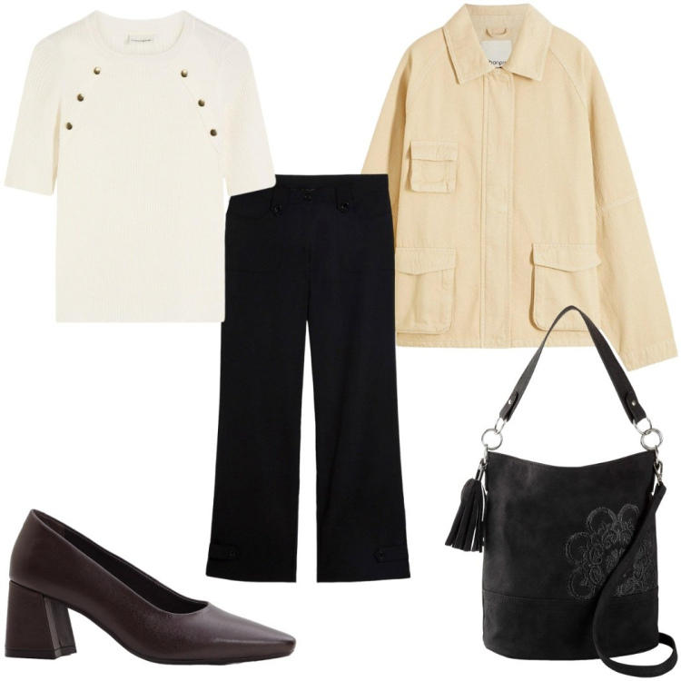 Outfit donna - Total look #2276187. Stile Casual per Tutti i giorni. Abbinamento con pantaloni, borse a mano, blazer, décolleté, maglieria.