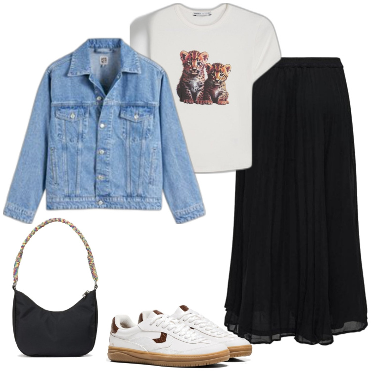 Outfit mujer - Sporty chic #3545. Estilo Sporty chic para Todos los días. Combinación con blazers, sneakers, bolsos de mano, faldas, camiseta.