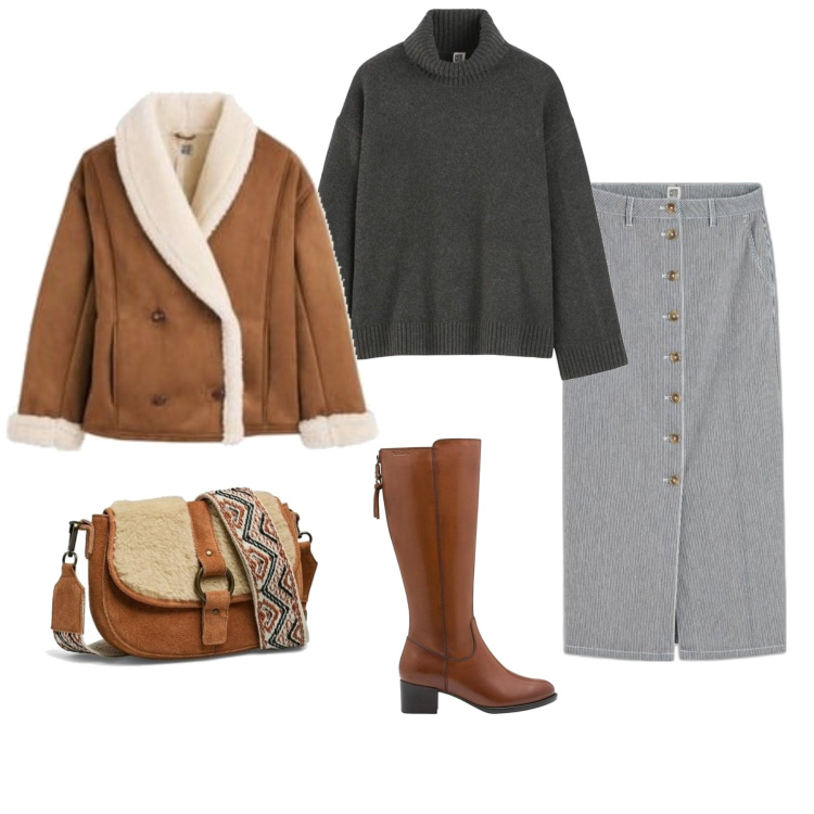 Outfit mujer - Casual chic #17760. Estilo Casual chic para Todos los días. Combinación con abrigos, prendas de punto, minifaldas, bandoleras, botas.