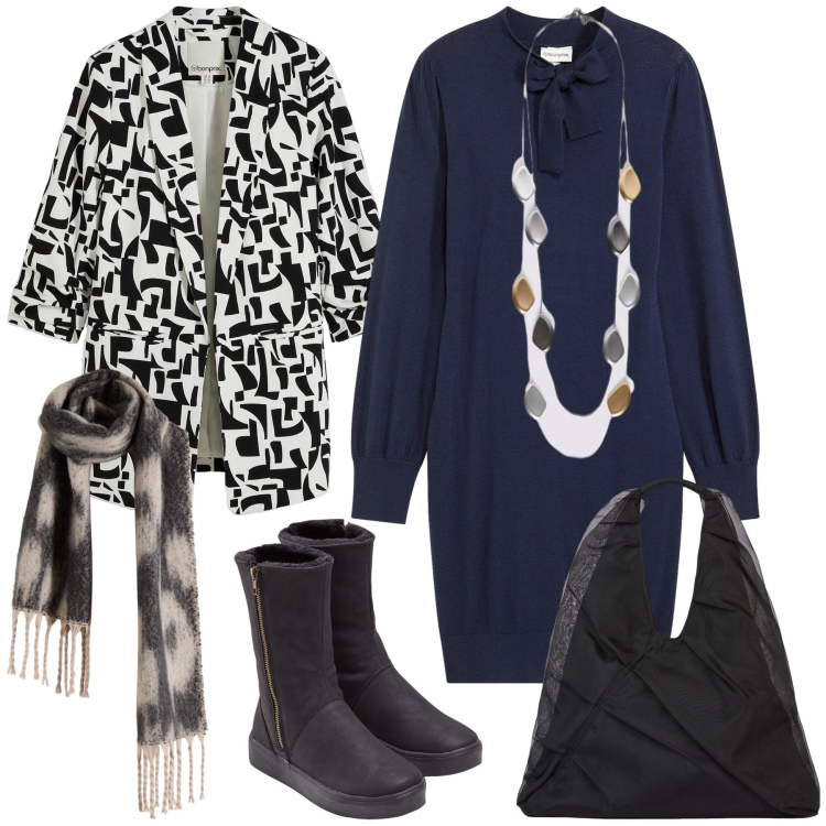 Outfit donna - Comodi stivali per il lavoro. Stile Urban per Ufficio. Abbinamento con vestiti, stivali, blazer, sciarpe, collane, shopping bag.