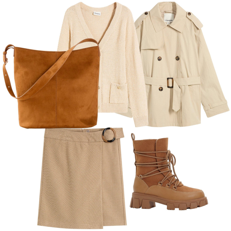 Outfit donna - Piove piove piove. Stile Basic per Tutti i giorni. Abbinamento con trench, cardigans, gonne, borse a mano, stivaletti.