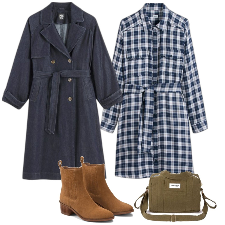 Outfit mujer - Casual chic #17763. Estilo Casual chic para Todos los días. Combinación con botines, bandoleras, vestidos camiseros, trench.