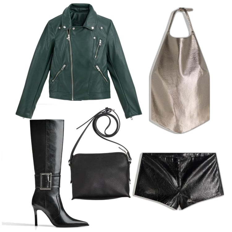 Outfit mujer - Sexy #1024. Estilo Sexy para Noche/Fiesta elegante. Combinación con chaquetas, botas, shorts, top, bolsos saco.