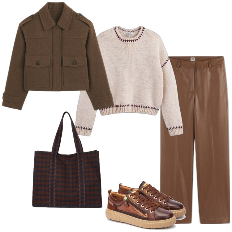 Outfit mujer - Sporty chic #3549. Estilo Sporty chic para Todos los días. Combinación con sneakers, pantalones, bolso tote, prendas de punto, blazers.