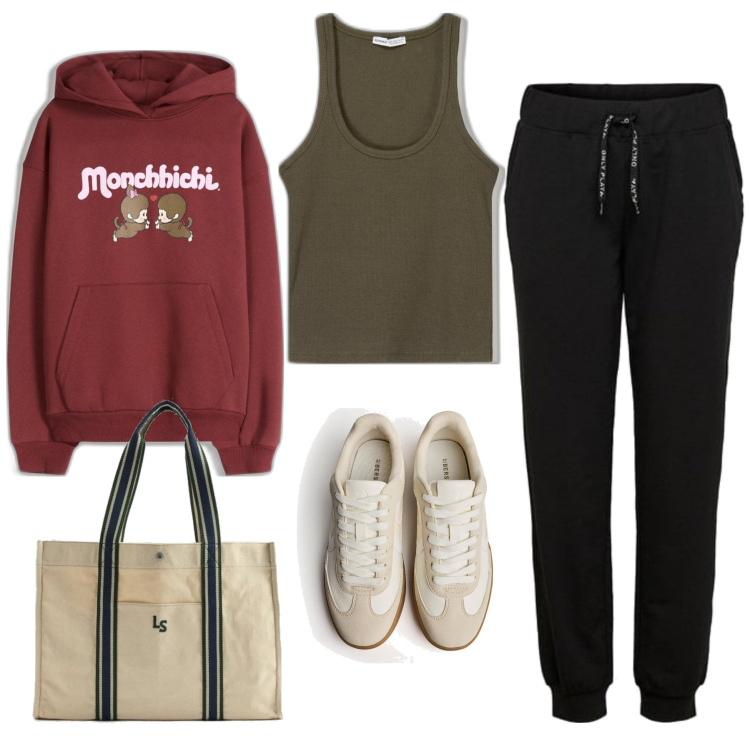 Outfit mujer - Basic #5871. Estilo Basic para Todos los días. Combinación con sneakers, pantalones, camisetas sin mangas, sudaderas con capucha, bolso tote.