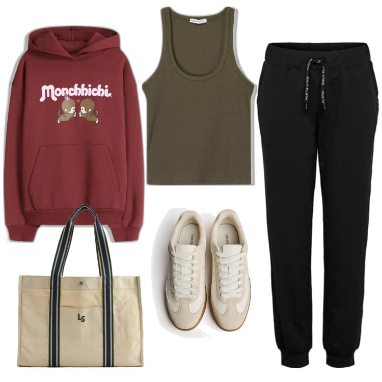 Outfit mujer - Basic #5871. Estilo Basic para Todos los días. Combinación con sneakers, pantalones, camisetas sin mangas, sudaderas con capucha, bolso tote.