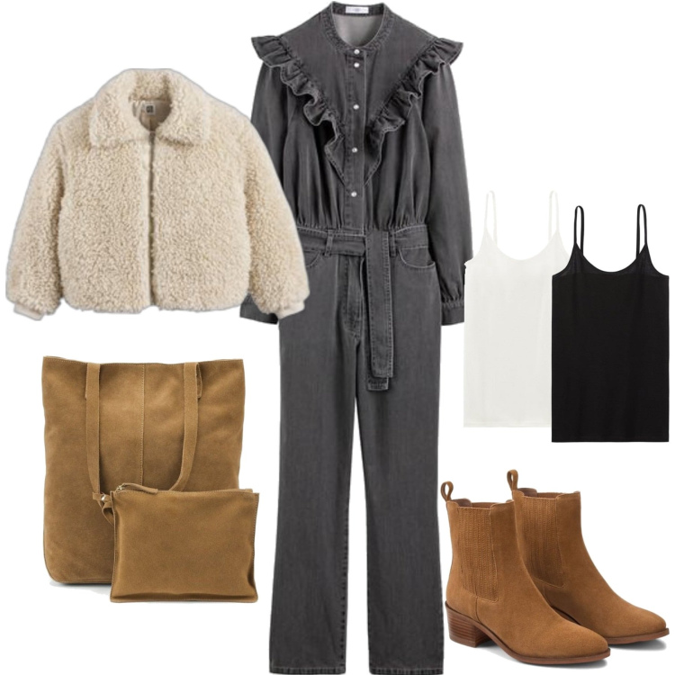 Outfit mujer - Casual #12274. Estilo Casual para Todos los días. Combinación con top, vaqueros, bolso tote, botines, abrigos.