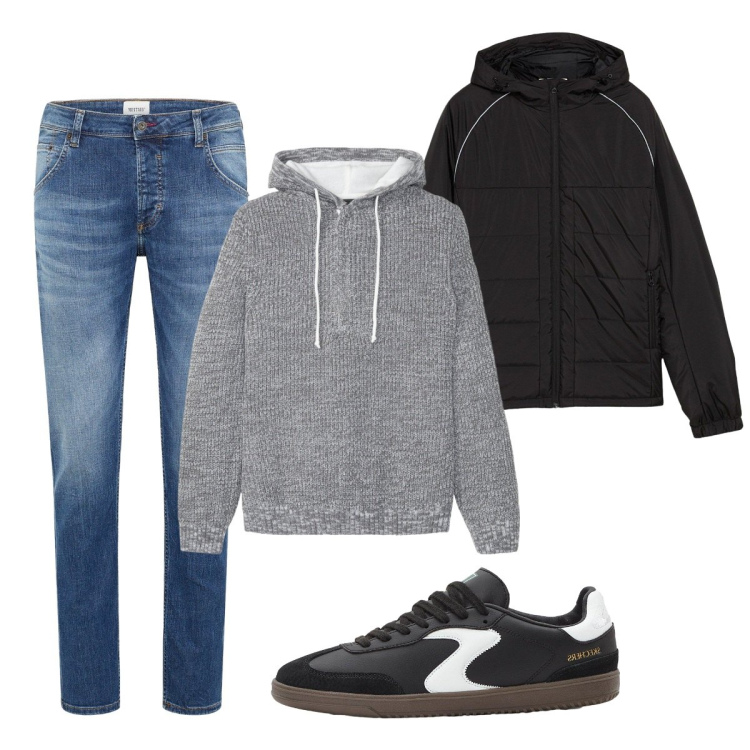 Outfit uomo - Total look #2276254. Stile Trendy per Tutti i giorni. Abbinamento con maglieria, sneakers, jeans dritti, giacche.