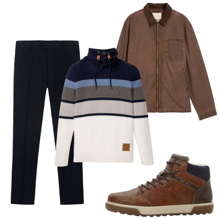 Outfit uomo - Total look #2276256. Stile Trendy per Tutti i giorni. Abbinamento con maglieria, giacche, sneakers alte, pantaloni.