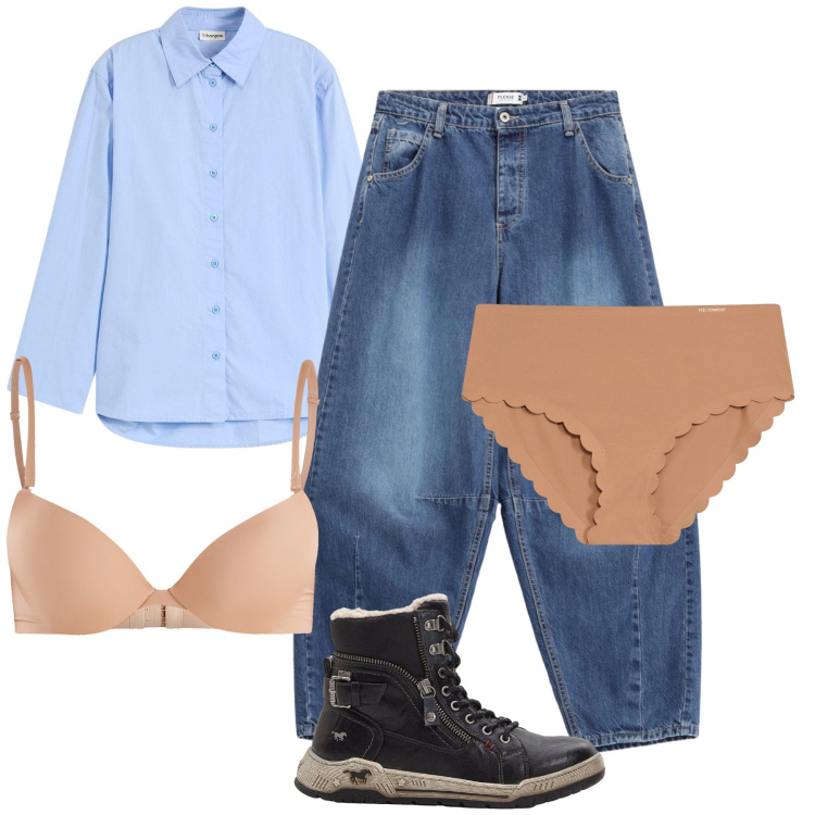 Outfit donna - Semplicemente semplice. Stile Casual per Tutti i giorni. Abbinamento con camicie, sneakers alte, culotte, reggiseni push-up, jeans.