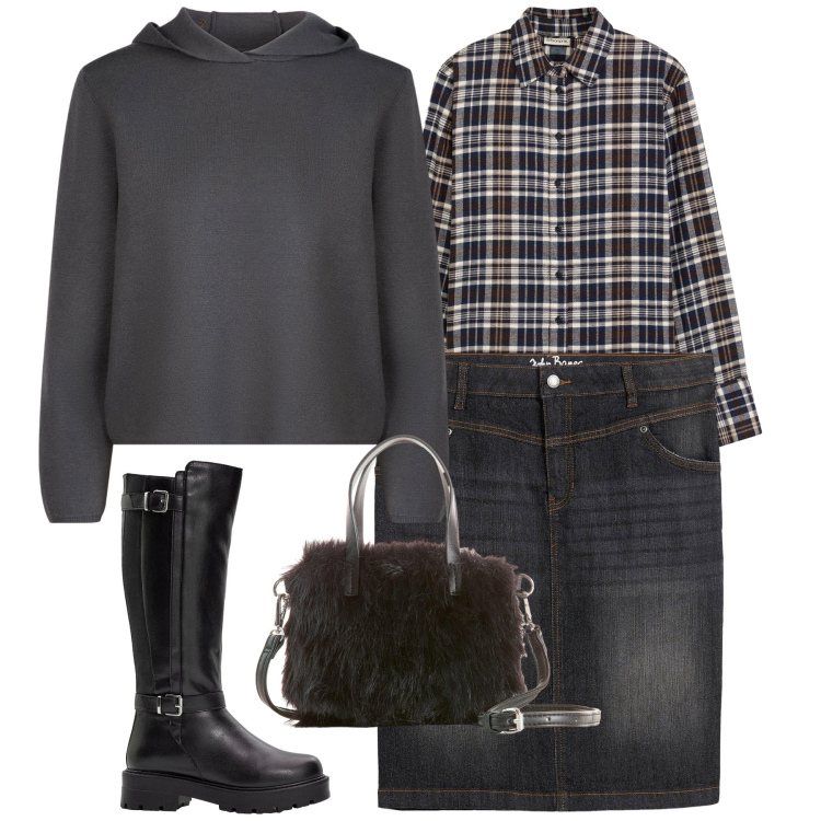 Outfit donna - Total look #2276272. Stile Casual per Tutti i giorni. Abbinamento con gonne, stivali, camicie, borse a mano, maglieria.