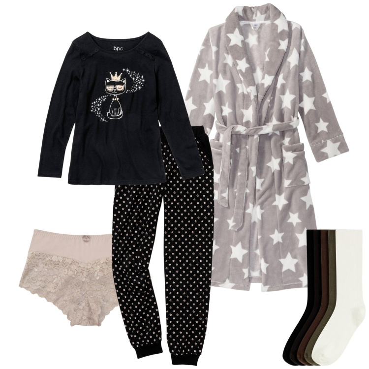 Outfit donna - Total look #2276277. Stile Basic per Tutti i giorni. Abbinamento con vestaglie, pigiama, culotte, calzini.