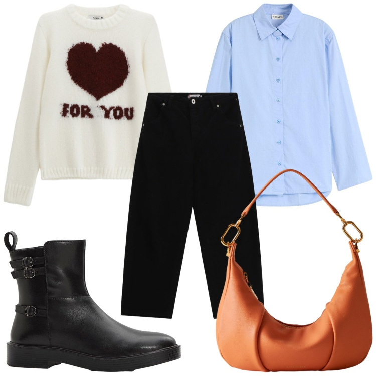 Outfit donna - Total look #2276281. Stile Basic per Tutti i giorni. Abbinamento con camicie, stivaletti, pullovers, pantaloni, borse a spalla.