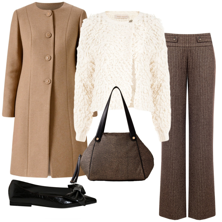 Outfit donna - Total look #2276282. Stile Bon Ton per Serata fuori. Abbinamento con ballerine, cappotti, pantaloni, cardigans, shopping bag.