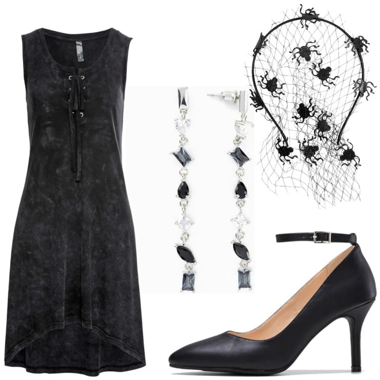 Outfit femme - Halloween. Style Casual chic pour Soirée dehors. Assortir avec chaussures à talon, robes longues, boucles d'oreilles, serre-têtes.