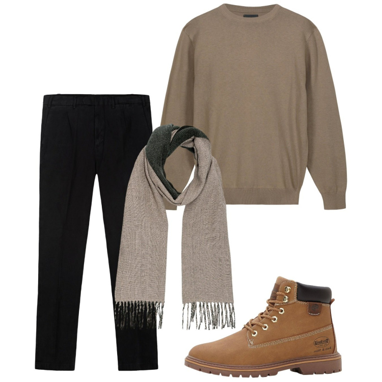 Outfit uomo - Autunno. Stile Casual per Tutti i giorni. Abbinamento con stivali e stivaletti, maglieria, pantaloni, sciarpe.