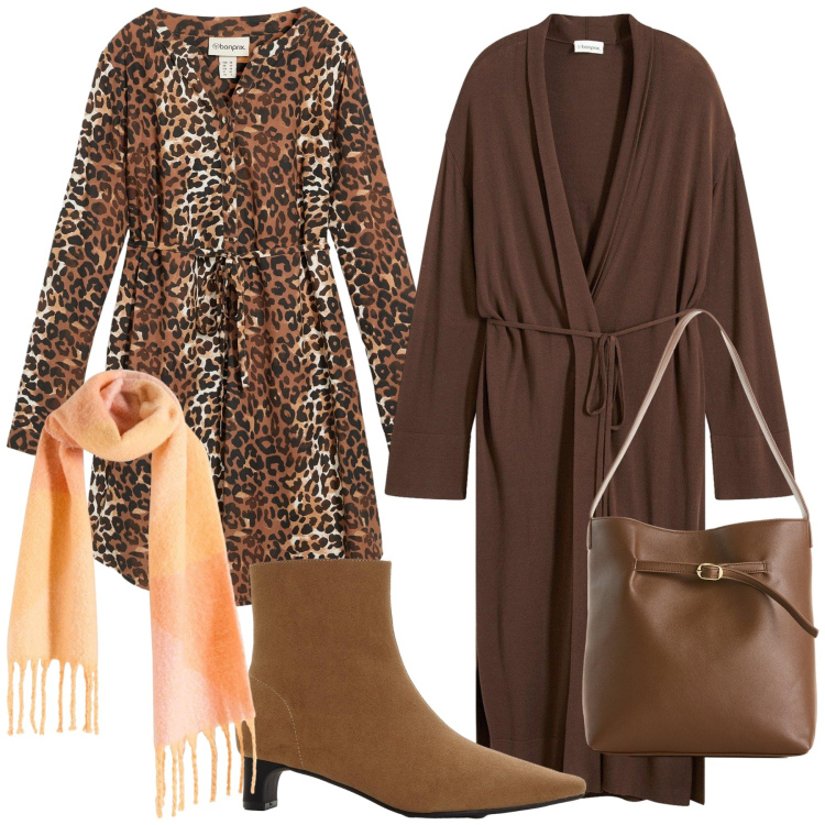 Outfit donna - Soprabito cardigan. Stile Urban per Tutti i giorni. Abbinamento con vestiti, borse a mano, cappotti, stivaletti, sciarpe.