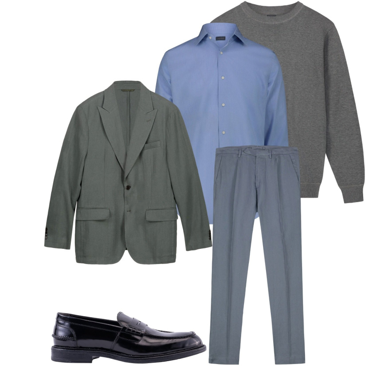 Outfit uomo - Total look #2276304. Stile Business/Elegante per Ufficio. Abbinamento con pantaloni, giacche, maglieria, camicie, scarpe stringate.