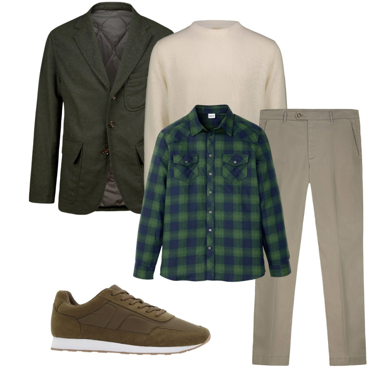 Outfit uomo - Total look #2276307. Stile Urban per Tutti i giorni. Abbinamento con camicie, sneakers, giacche, pantaloni chino, maglieria.
