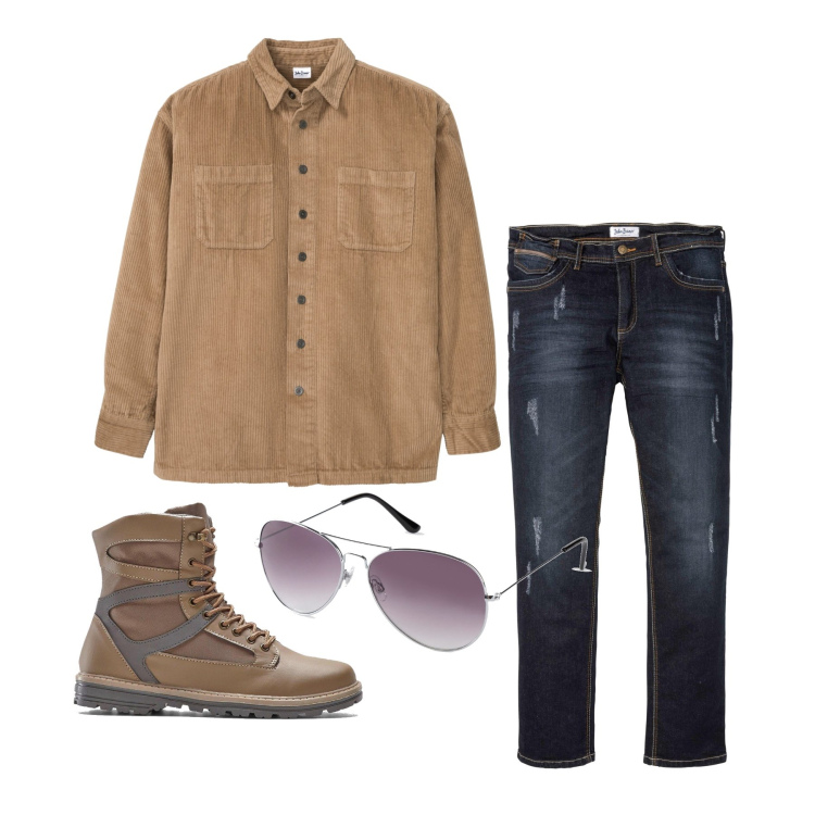 Outfit homme - Novembre. Style Casual pour Tous les jours. Assortir avec jean slim, lunettes de soleil, chemisiers, bottes et bottines.