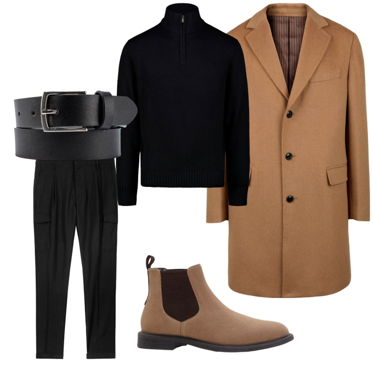 Outfit uomo - Total look #2276319. Stile Business/Elegante per Serata speciale. Abbinamento con stivali e stivaletti, maglieria, cappotti, pantaloni cargo, cinture.