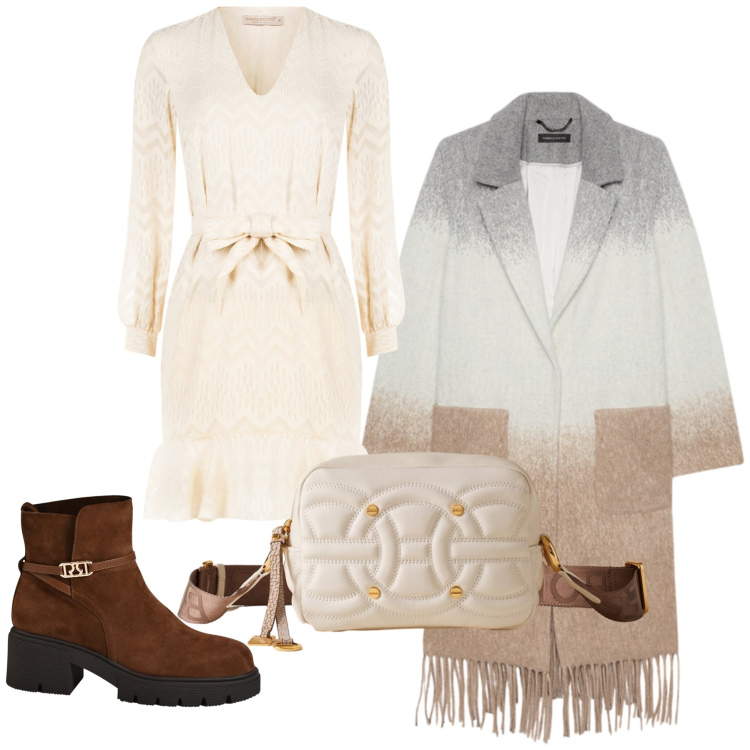 Outfit donna - Total look #2276323. Stile Chic per Tutti i giorni. Abbinamento con vestiti corti, stivaletti, borse a tracolla, cappotti.