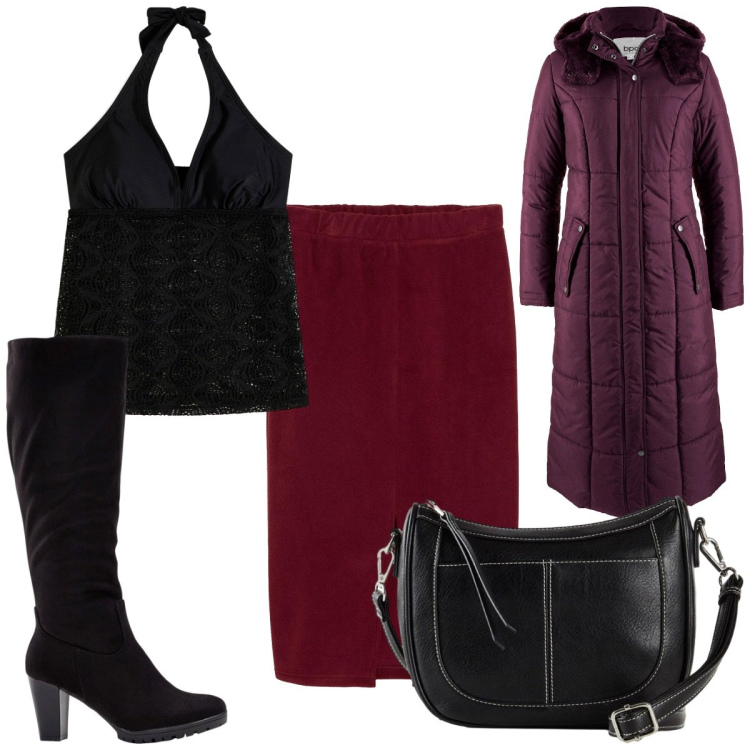 Outfit donna - Total look #2276328. Stile Trendy per Tutti i giorni. Abbinamento con blazer, stivali, gonne longuette, top, borse a tracolla.