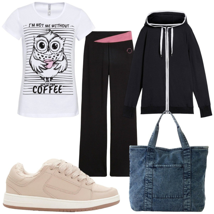 Outfit donna - Total look #2276329. Stile Basic per Sport. Abbinamento con felpe, t-shirt sportive, pantaloni sportivi, shopping bag, sneakers.