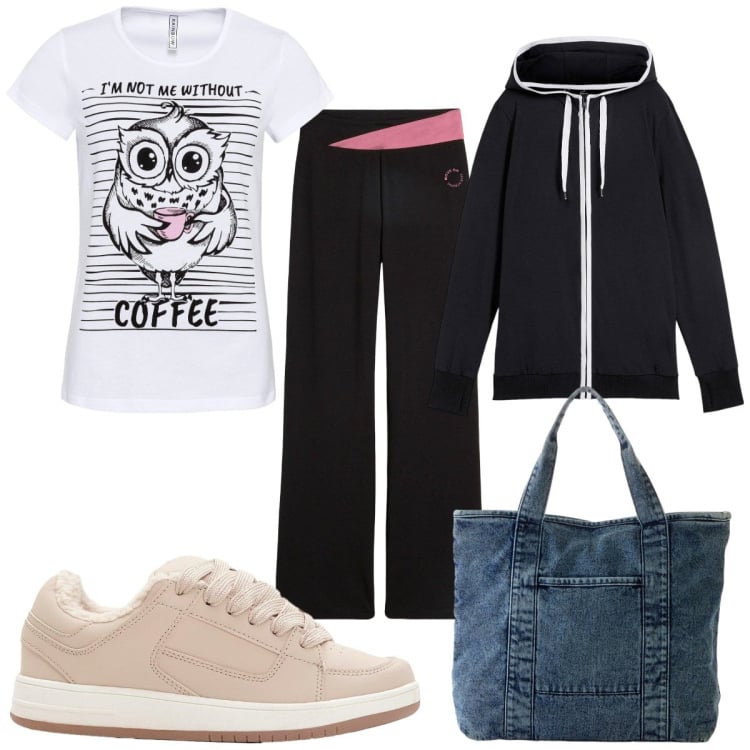 Outfit donna - Total look #2276329. Stile Basic per Sport. Abbinamento con felpe, t-shirt sportive, pantaloni sportivi, shopping bag, sneakers.