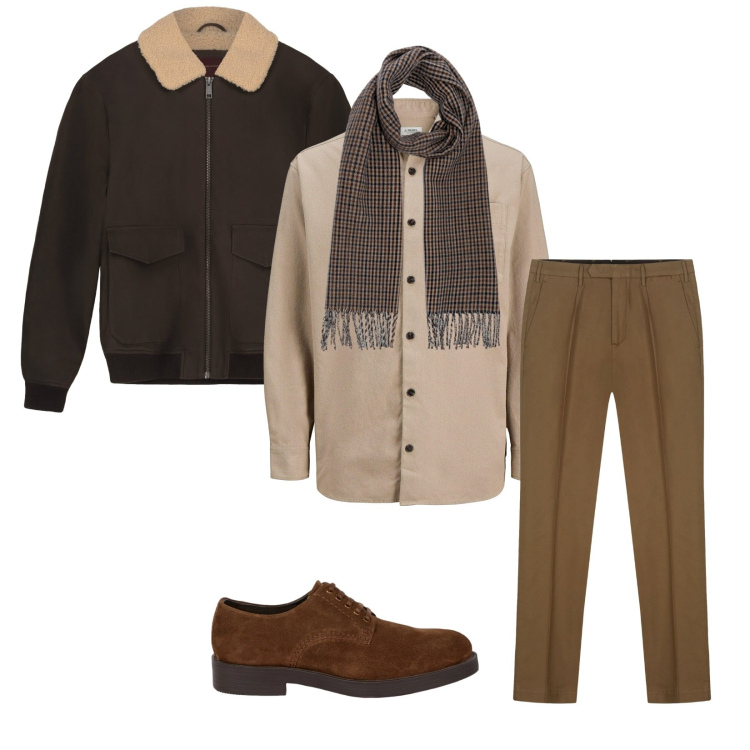 Outfit uomo - Total look #2276342. Stile Business/Elegante per Ufficio. Abbinamento con camicie, scarpe stringate, pantaloni, sciarpe, bomber.
