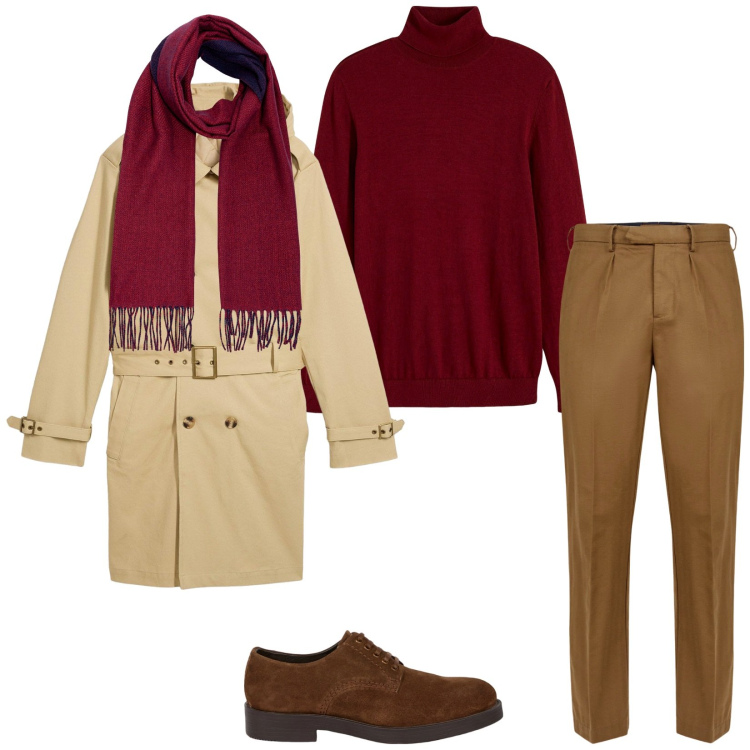 Outfit uomo - Total look #2276350. Stile Business/Elegante per Ufficio. Abbinamento con maglieria, trench, scarpe stringate, pantaloni, sciarpe.