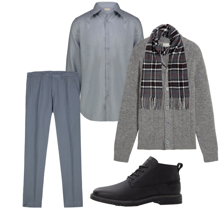 Outfit uomo - Total look #2276354. Stile Business/Elegante per Ufficio. Abbinamento con stivali e stivaletti, cardigans, camicie, pantaloni, sciarpe.