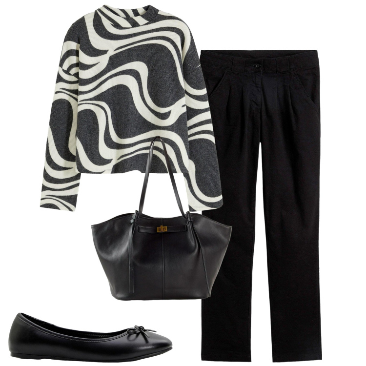 Outfit donna - Total look #2276358. Stile Urban per Tutti i giorni. Abbinamento con pantaloni chino, ballerine, maglieria, shopping bag.