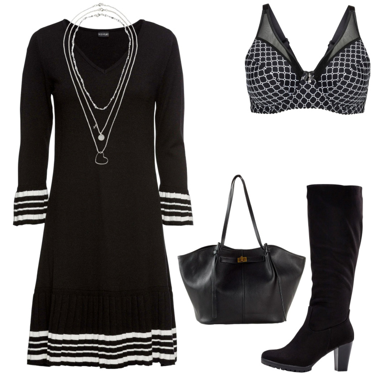 Outfit donna - Total look #2276360. Stile Bon Ton per Tutti i giorni. Abbinamento con vestiti, stivali, collane, reggiseni, shopping bag.