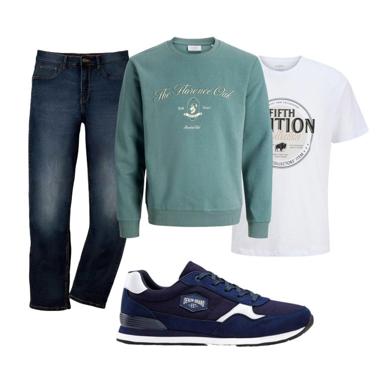 Outfit uomo - Total look #2276365. Stile Casual per Tutti i giorni. Abbinamento con jeans dritti, sneakers, t-shirt, felpe.